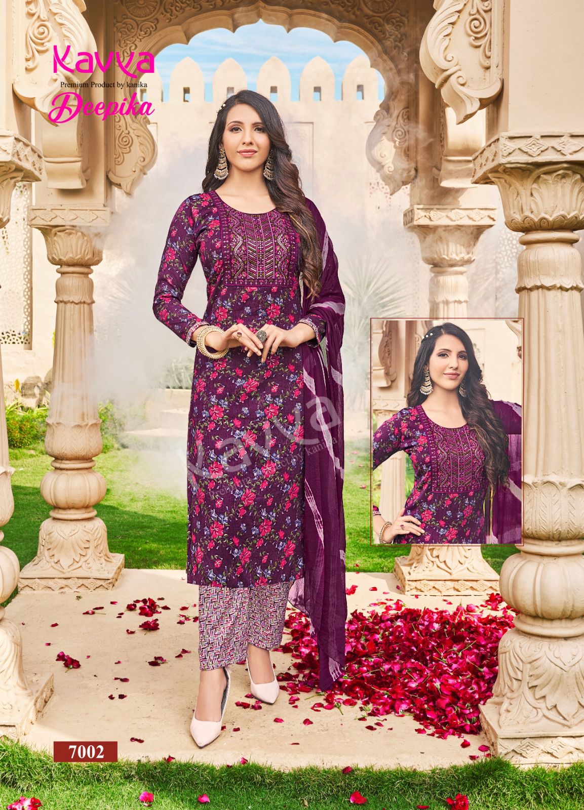 Kavya Deepika Vol 7 Embroidery Straight Cut Kurti With Bottom Dupatta
